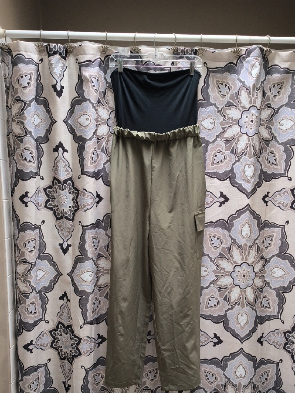 NWT Derek Heart Black Bodice Olive Wide-Leg Jumpsuit